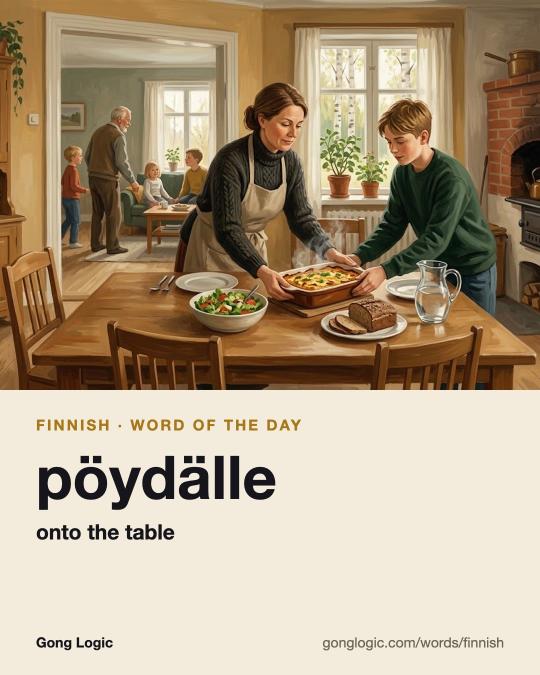 The Finnish word pöydälle, illustrated