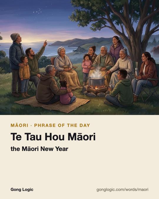The Māori word Te Tau Hou Māori, illustrated
