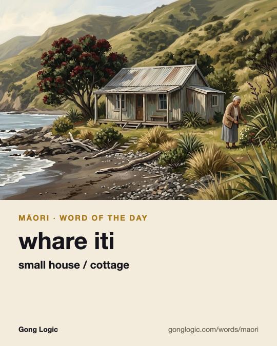 The Māori word whare iti, illustrated