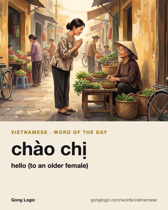 The Vietnamese word chào chị, illustrated