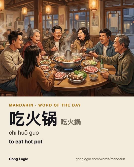 The Mandarin word 吃火锅, illustrated